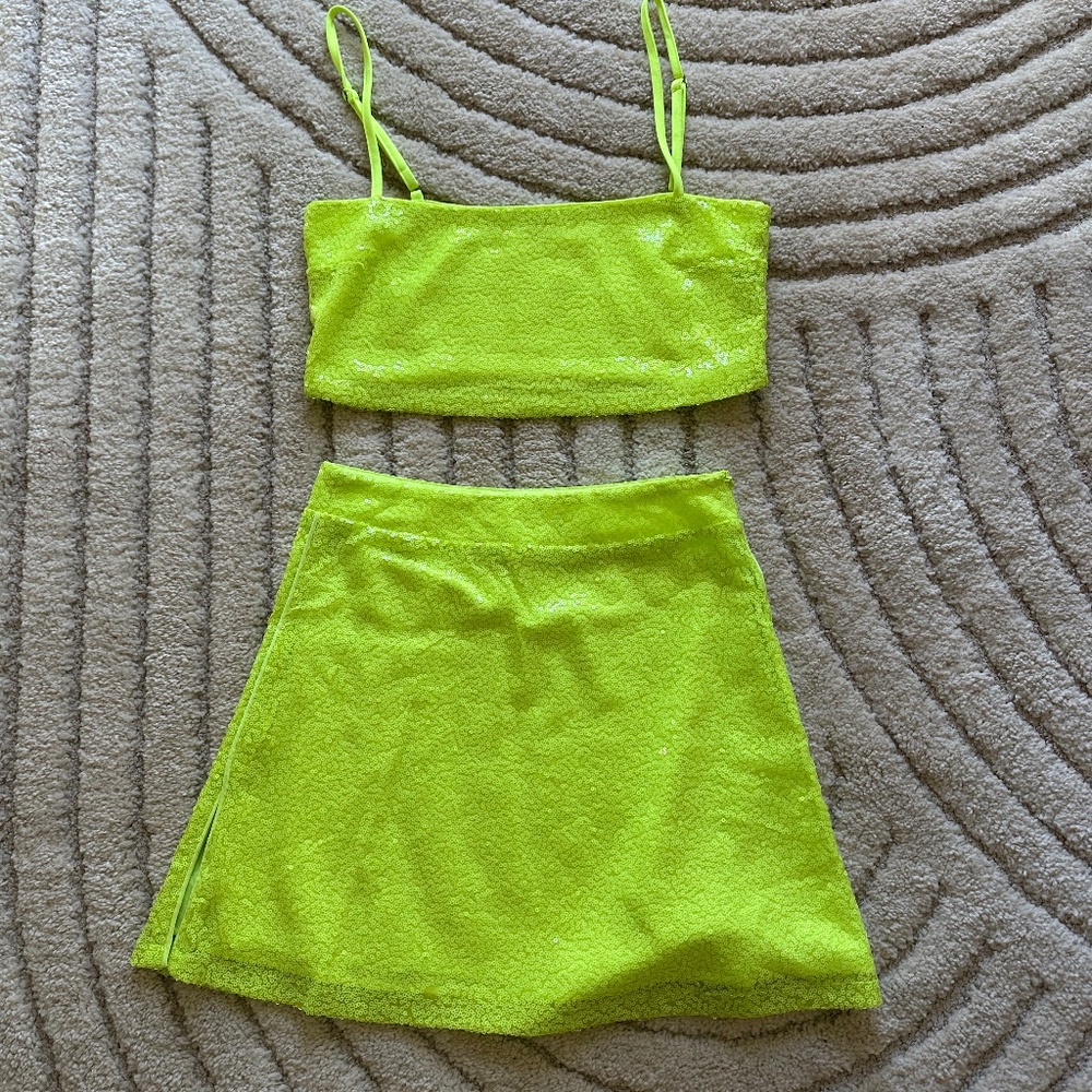 Showpo Sequin Mini Skirt Crop Top Set